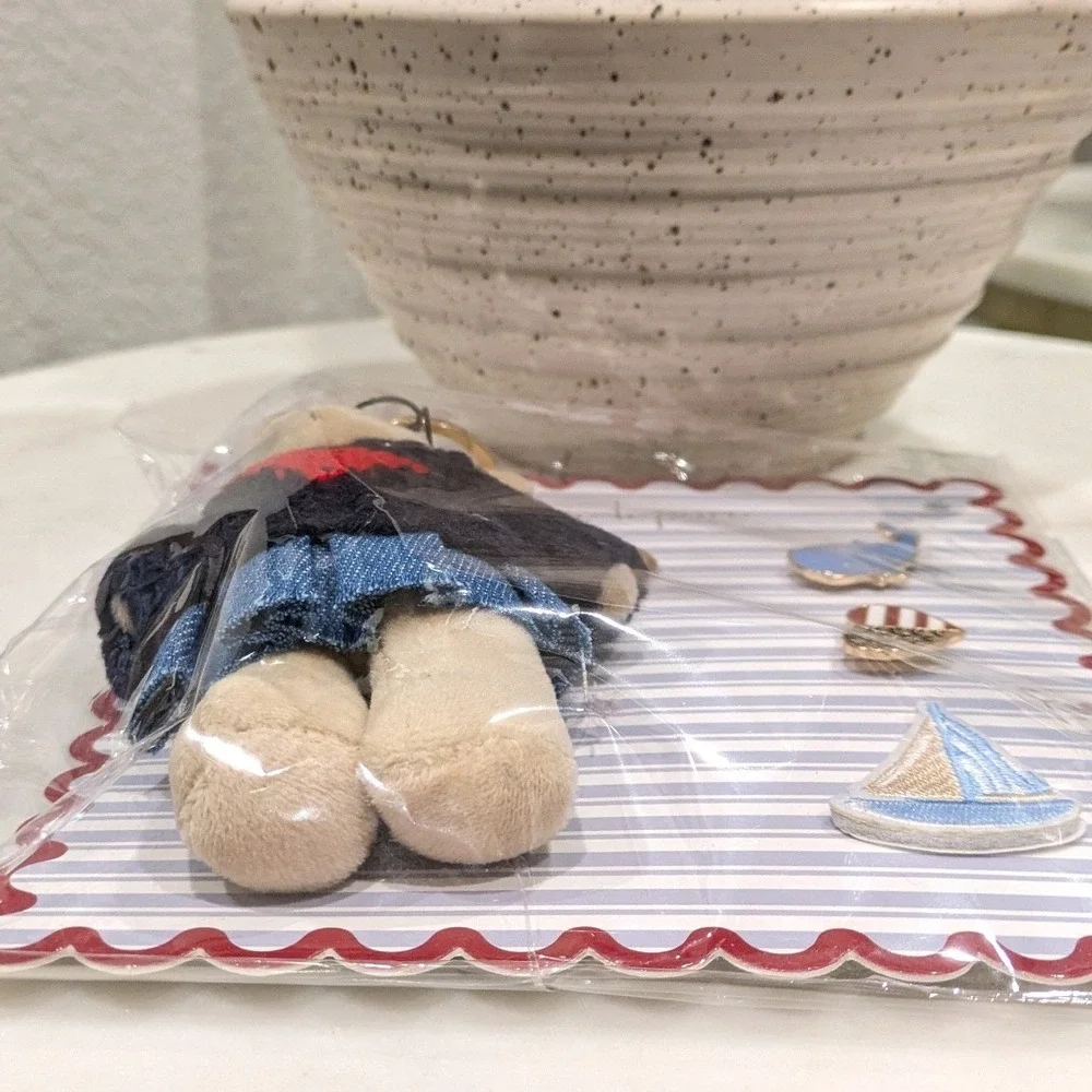 Nanette Lepore Teddy Bear Bag Charm and Pin Set 4th of July Blue Nautical‎ NEW